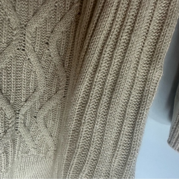 Karl Lagerfeld Paris Beige Shimmer Cable Knit Sweater with Faux Pearls Size M - Picture 9 of 12